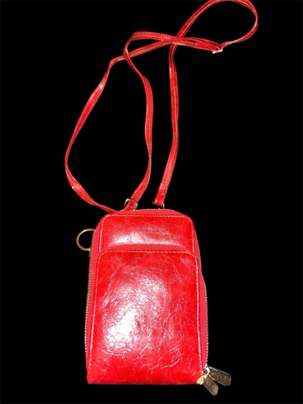 Forever Young Red Vegan Leather Crossbody Cell Phone Wallet Bag